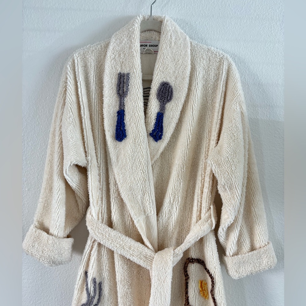 RARE Canyon Group "Breakfast is Served" Chenille Robe - Size S - The Nanny Core - Picture 3 of 11